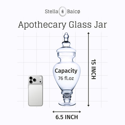 Large Apothecary Jars Glass, Clear Glass Candy Jar wiht Lids, Elegant Glass Candy Containers, Decorative Glass Jars for Wedding, Display and Party (Height: 15", Diameter: 6.7")