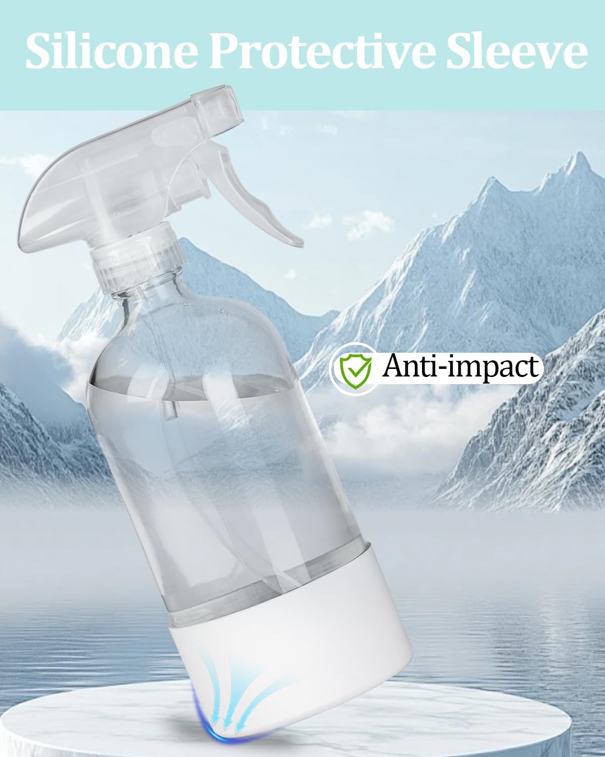 2 Pack 360° Glass Spray Bottles with Silicone Sleeve, 16 oz Empty Refillable Containers with Adjustable Spray Nozzles, Spray Bottles for Hair, Cleaning Solutions and Plants White