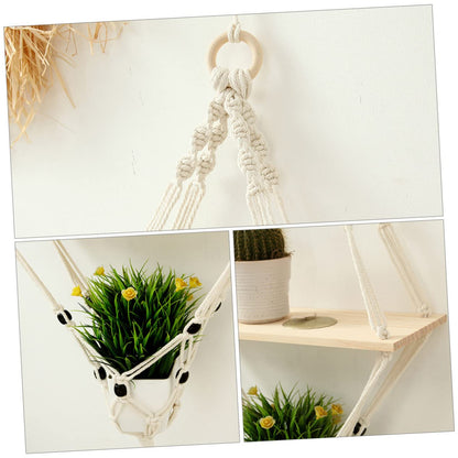 HANABASS 1Pc Nordic Style Cotton Rope Plant Holder Woven Hanging Rack for Flowerpots Indoor Wall Decor Bonsai Stand with Elegant Simple Design for Patio and Garden