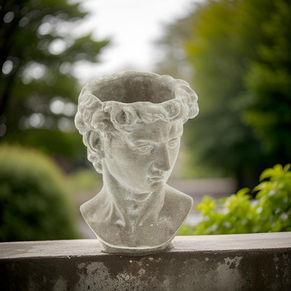 Lucky Winner Greek Statue Head Cement Planter - Unique Sculpture Plant Pot for Indoor Outdoor Home Garden Decor (6")