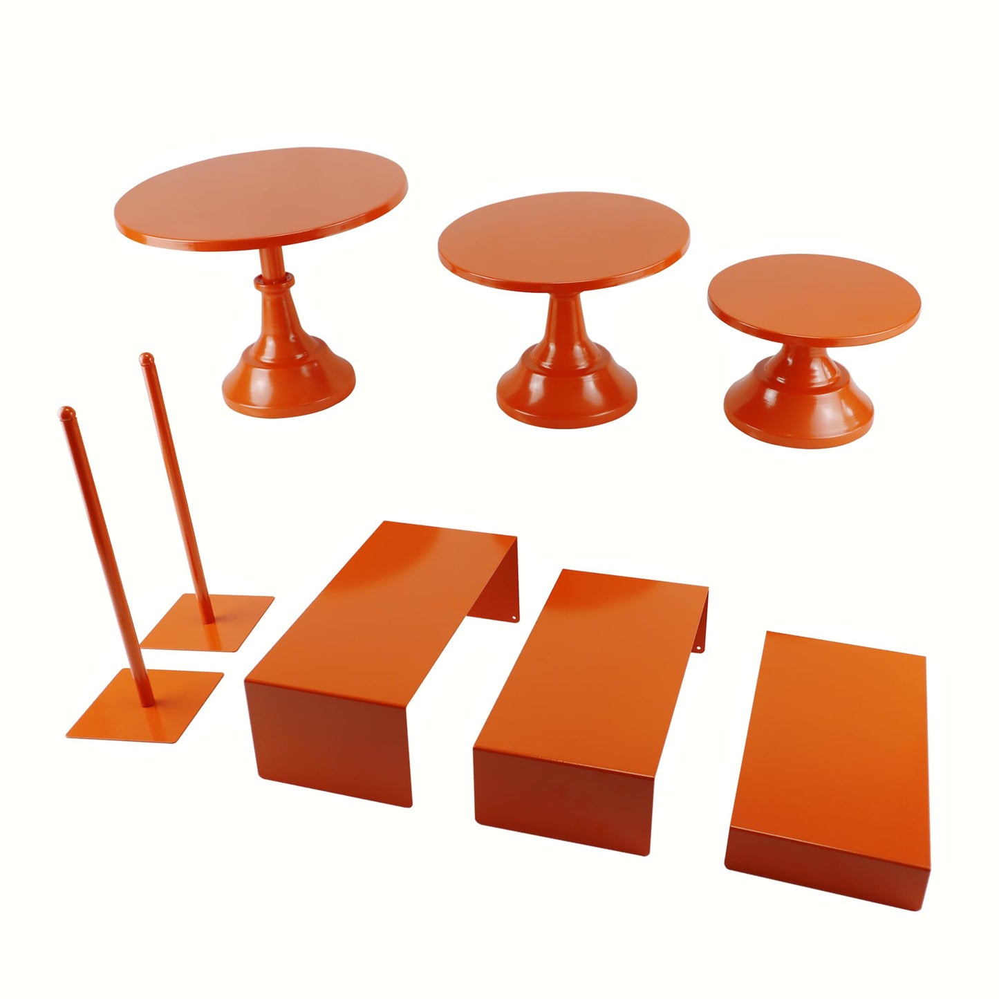 FESTLOVE Set of 8 Orange Cake Stands Donut Holder Round Metal Dessert Display Risers Cupcake Stand Serving Platter for Weddings Birthday Baby Showers Anniversary Party
