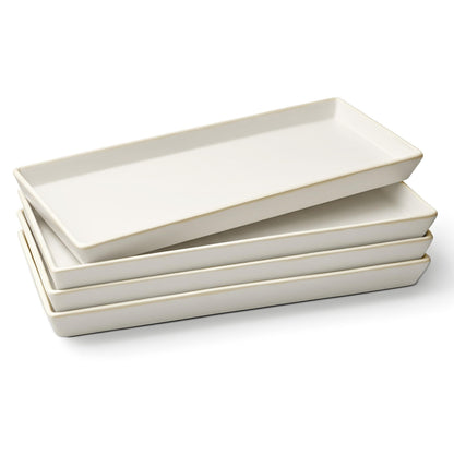 KooK Serving Platters and Trays, Trays for Serving Food, Ceramic 11 Inch Rectangular Serving Trays, Platters for Food at Parties and Entertaining, Microwave, Dishwasher Safe, White, Set of 4