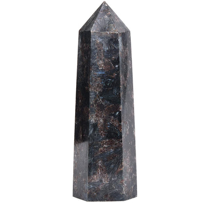 MOGEMT Large Astrophyllite Quartz Healing Crystal Tower Black Firework Stone Obelisk 6 Faceted Single Point Wand Reiki Chakra Meditation Therapy 1.5-2.0 LBS