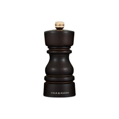 Cole & Mason London Refillable Spice Mill - Kitchen & Home Accessory - Table Black Pepper Grinder - Pepper Mill with Carbon Steel Mechanism - 5", Chocolate Wood