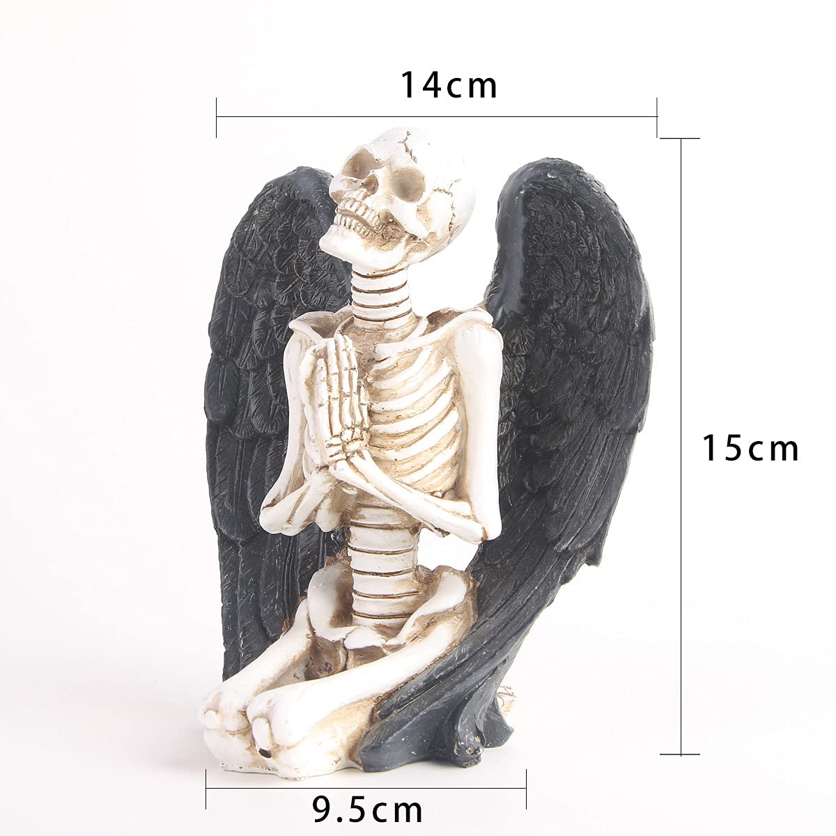 RURAUOGR Kneeling Winged Skeleton Figurines Resin Skull Decorations, Table Decor Statues on Mantel, Shelf, Buffet or Centerpiece (Shape B)
