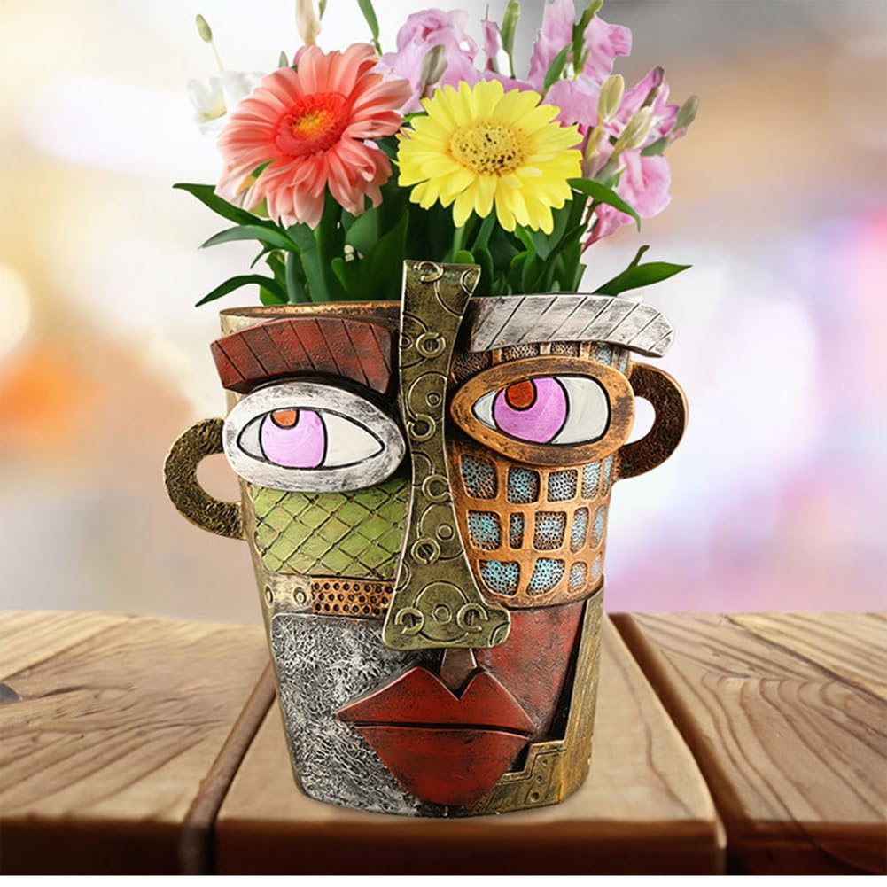 Beranosoer Abstract Rainbow Head Planter, Graffiti Face Planter with Drainage, Flower Plant Pots for Indoor Plants A Small Size