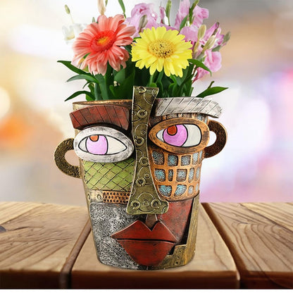 Beranosoer Abstract Rainbow Head Planter, Graffiti Face Planter with Drainage, Flower Plant Pots for Indoor Plants A Small Size