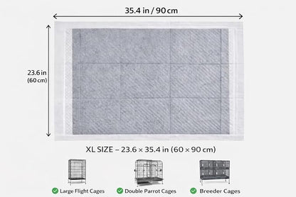 XL Bird Cage Liners 23.6"x35.4" (20-Pack) – Bamboo Charcoal Odor Control, 7-Layer Leak-Proof Pads for African Grey, Cockatoo, Macaw | Non-Toxic Newspaper Replacement for Large Parrot Cages