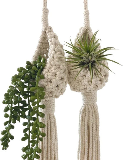 MOS HANDICRAFT Macrame Plant Hanger, Cotton Rope Flower Pot Holder for Indoor Outdoor Balcony Garden Wall, Boho Home Decor Basket Hanger, Ivory, 39 inches (Farmhouse)