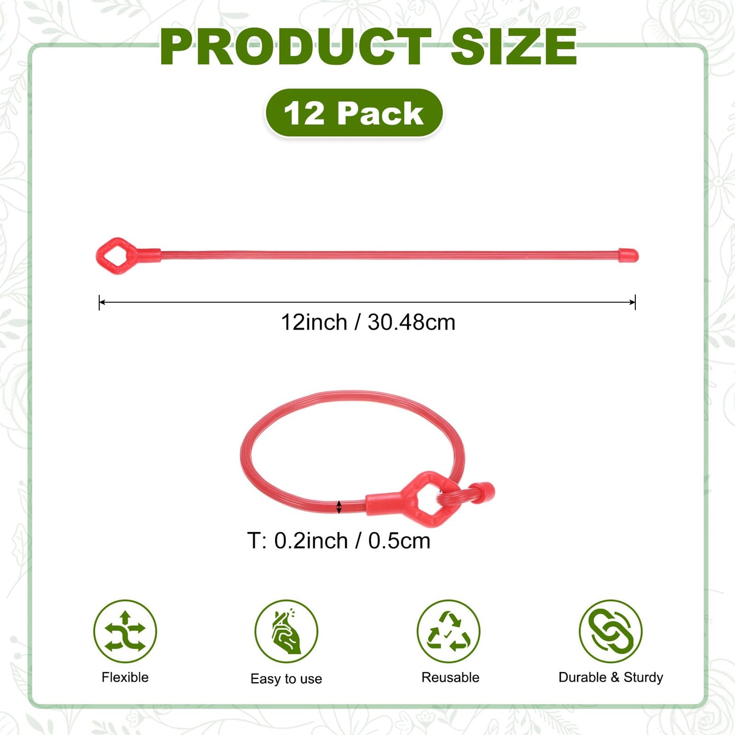 M METERXITY 12-Pack Adjustable Plant Ties, 12inch/30.48cm Silicone Flexible Multi-Function Sturdy Garden Twist Tie for Plant Support/Tree/Shrub/Vine, Reusable Support Twine [Red]