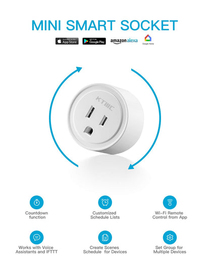 KTMC Smart Plug 4 Pack, Alexa & Google Home Compatible, No Hub Required, Remote Control, ETL Certified
