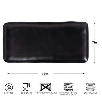 ZAROCRUS Melamine Rectangular Serving Platters and Trays set, set of 4,14” x 7” Matte Black Party Platter for Serving Food, Salad, Cheese and Fruits, Dishwasher Safe Trays/Platters for Entertaining