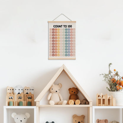 XFN Number Chart 1-100 Boho Modern Wall Banner, Educational Poster, Living Room, Bedroom, Nursery, Office Decor