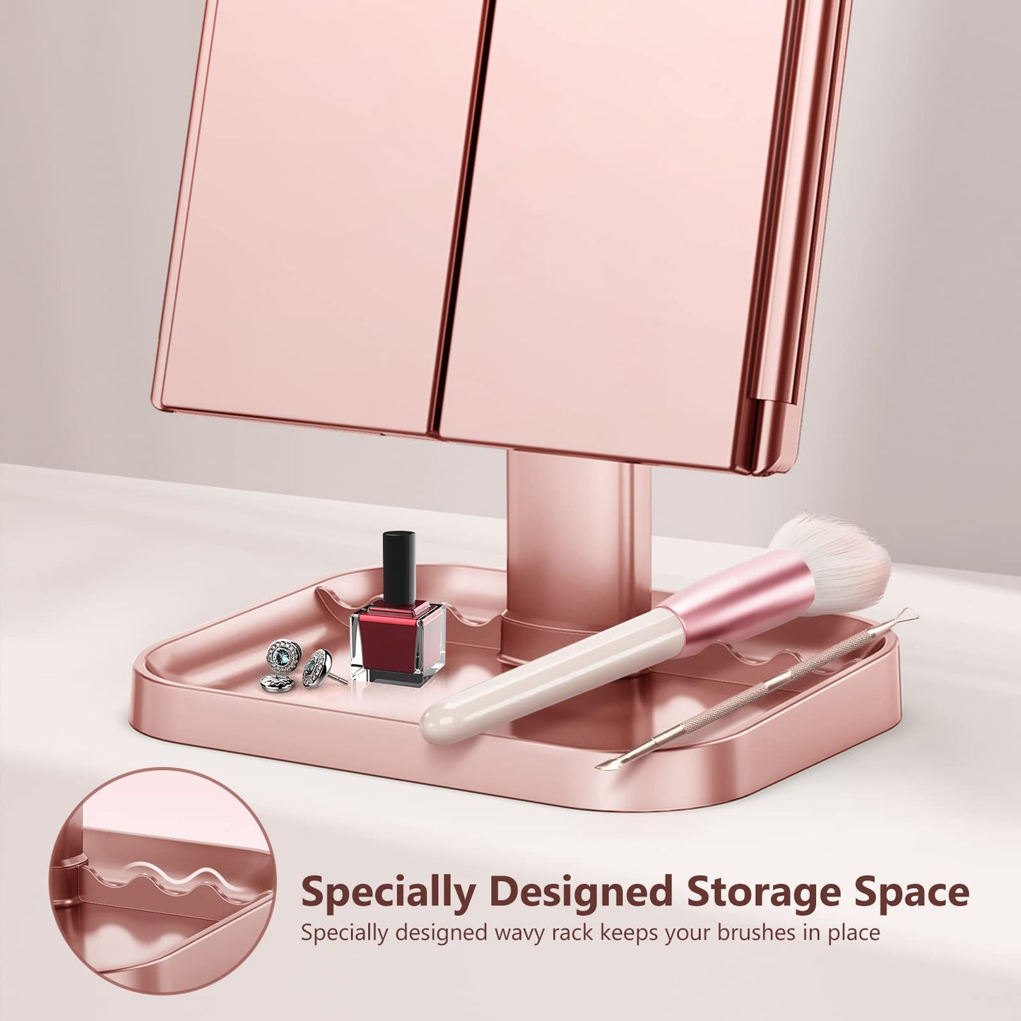 Wireless Rechargeable Lighted Makeup Mirror with 3 Color Lighting, 2000mAh Rechargeable Battery, 10x 3X 2X Magnification, 24 LED, 360 Degree Rotation, Gift for Woman (White)