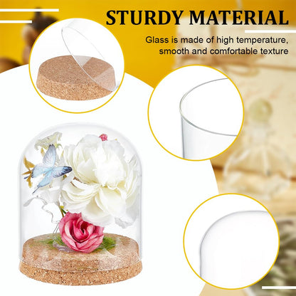 BENECREAT 5x4 Inch Glass Dome Cloche with Cork Base, Glass Dome Decorative Jars, Bell Glass Jars for Flower Valentine's Day Decoration, Inner Diameter: 3.8 Inch
