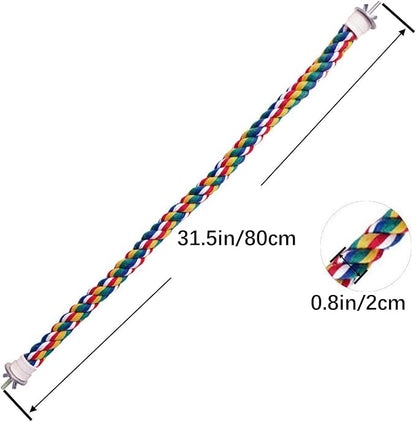 Bendable Fun Climbing Bird Cotton Rope Perch, Colorful Bungee Toy for Parrot, Bird Cage Accessories (31.5'' Metal Nut)