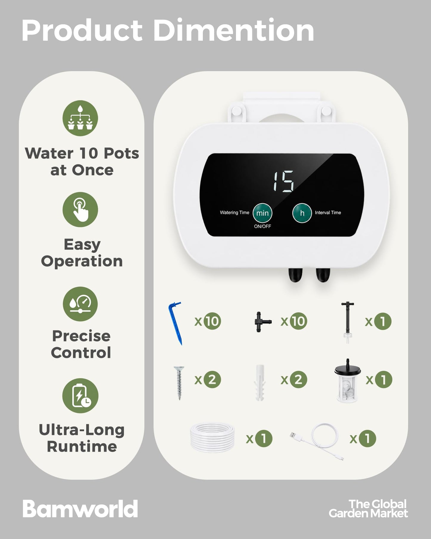 Bamworld Automatic Plant Waterer for 10 Potted Plants Indoor Automatic Watering System for Garden Plant Watering Devices with Adjustable Timer Auto Irrigation System for Garden Potted Plants Outdoor