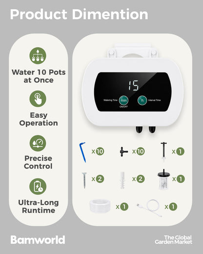 Bamworld Automatic Plant Waterer for 10 Potted Plants Indoor Automatic Watering System for Garden Plant Watering Devices with Adjustable Timer Auto Irrigation System for Garden Potted Plants Outdoor