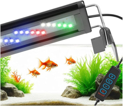 DaToo LED Aquarium Light Full Spectrum Fish Tank Light with Dimmer White Blue Red Green LEDs Fish Tank Light with Three Lighting Modes and Extendable Bracket for 8 Inch to 12 Inch Aquarium