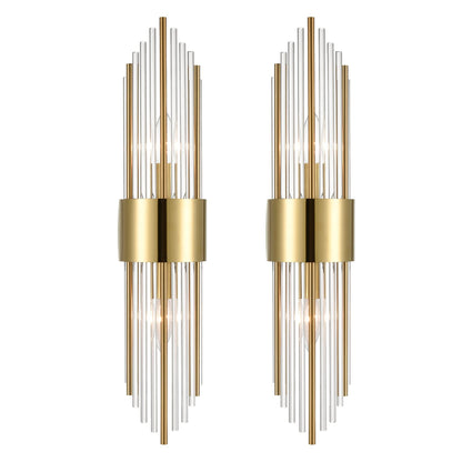 SHAWNKEY 2-Light Modern Brushed Titanium Gold Wall Sconce with Clear Glass Crystal Luxury Wall Light Fixtures for Bedroom Living Room Bathroom Vanity Mirror Light Fixtures Set of 2