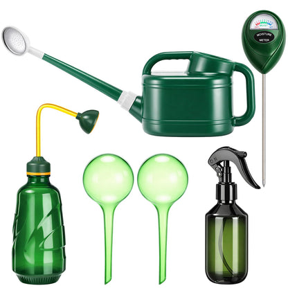 Reallnaive 6-piece Indoor Watering Can Set – 1 Gal Can, 6.8 oz Spray, 15 oz Squeeze, Plant Watering Globes & Soil Moisture Meter, Indoor & Outdoor Plant Care(Army Green)