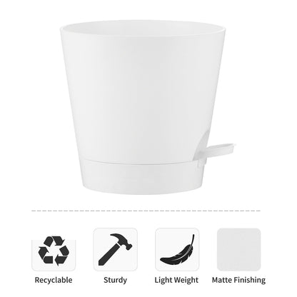 FaithLand 2-Pack 8 Inch Planter Pots for Indoor Outdoor Plants, Self Watering Flower Pots with Deep Reservoir, White …