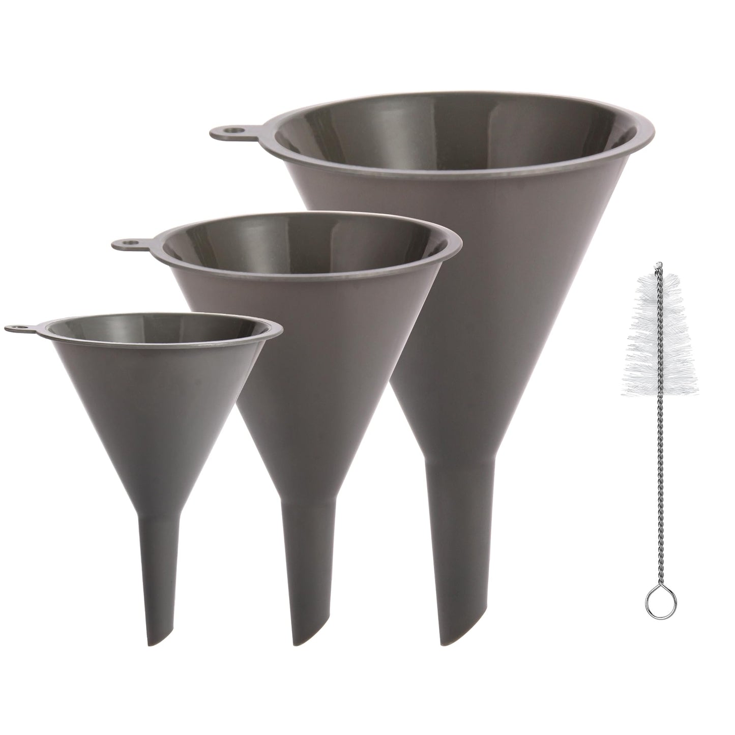 Plastic Kitchen Funnel Set of 3 with Clean Brush, BPA Free Round Food Funnels for Kitchen Use, Multifunctional Funnels for Filling Canning&Bottles, Suitable for Cooking, Lab and Automotive Use