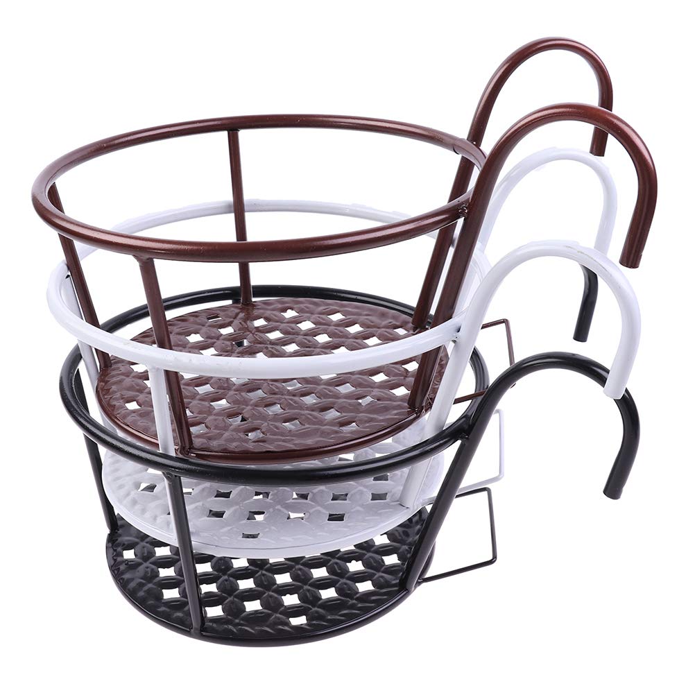 Hanging Railing Planters Baskets Art Hanging Flower Stands Balcony Flower Pot Holders Plant Iron Racks Fence Metal Potted Stand Mounted Balcony Round Plant Basket Shelf Container Box,Garden Steel Pots