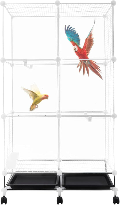 49in Metal Bird Cage Large Parakeet Cages for Parrot, Cockatiel, Lovebird, Pigeon Pagoda Bird House with Rolling Stand,Feeding Bowls & Waterer (Acrylic-49in)