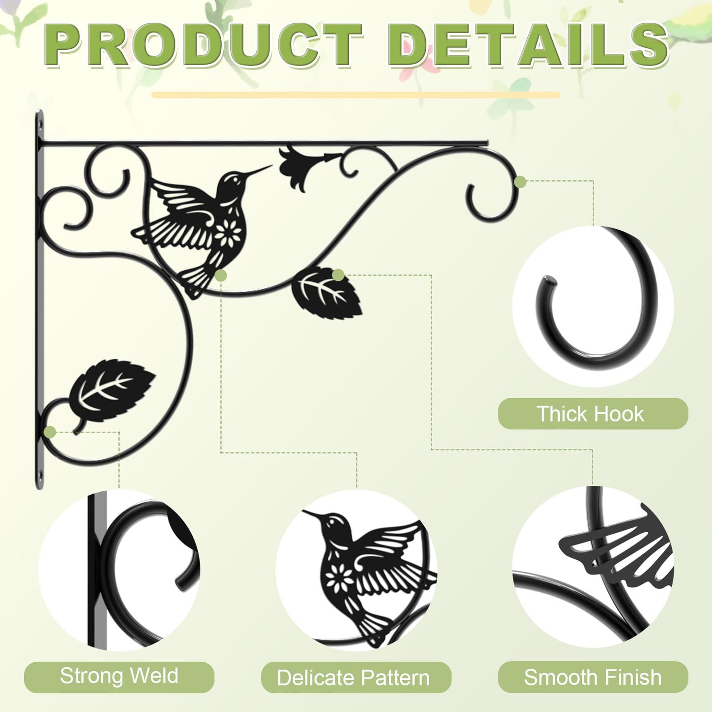 MEILIDY Hanging Plant Bracket, Metal Heavy Duty Plant Hanger Hooks for Indoor Outdoor, Black, 2 Pcs
