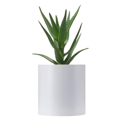 FaithLand 8 Inch Fiberstone Planter - Lightweight Modern Cylinder Plant Pot with Drainage Hole & Plug, Indoor Outdoor Use, Matte White