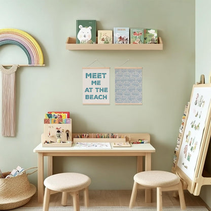 2PCS Coastal Cowgirl Room Decor - Meet Me At The Blach, Aesthetic Blue Seashell Wall Hanging Banner for Bedroom Classroom, Blue Beach Decor Gifts for Girls Room Coastal Beach Room Decor Poster Hanger