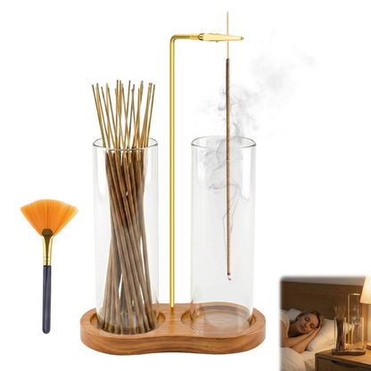 VELQUA Glass Incense Holder, 2 in 1 Incense Burner Holder with Storage, Hanging Upside Down Incense Sticks Holder with Glass Ash Catcher for Meditation Yoga Spa Room Decor