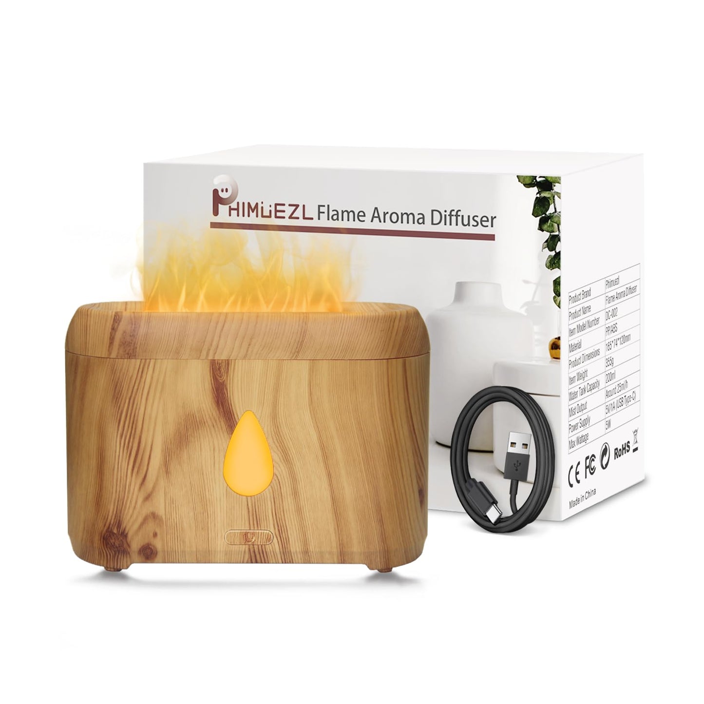 Flame Diffuser for Essential Oils, 200ml Ultrasonic Aroma Diffusers with Cool Mist, Aromatherapy Diffuser with Auto-Off Protection, Small Humidifier for Home,Office,Bedroom,Gift (Black)