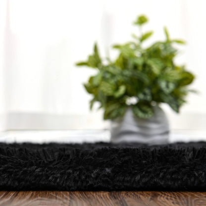 Softlife Fluffy Rugs for Bedroom, Shag Cute Area Rug for Girls and Kids Baby Room Home Decor, 2.6 x 5.3 Feet Oval Indoor Carpet for Nursery Dorm Living Room, Black