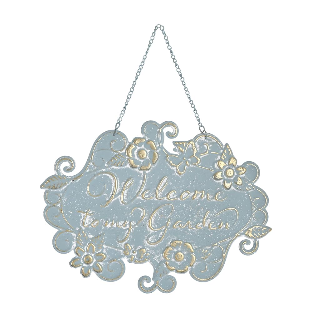 All Chic Welcome to My Garden Sign Hanging Yard Sign for Garden Decor Rustic Farmhouse Backyard Outdoor Wall Decor(Blue)