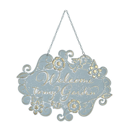 All Chic Welcome to My Garden Sign Hanging Yard Sign for Garden Decor Rustic Farmhouse Backyard Outdoor Wall Decor(Blue)