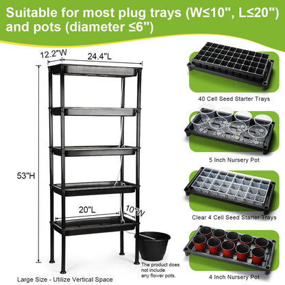 RooTrimmer 5-Tier Hydroponics Growing System, Plant Stand, Ebb and Flow Seedbeds, Siphoning Circulation Watering for Indoor/Greenhouse, Designed for Seed Starter Nursery Cell Trays, Plant Pots