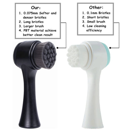 Face Brush 2 in 1, Facial Cleansing Exfoliating Scrubber Brush, Silicone Double Side Manual Face Wash Scrub Brush with Soft Bamboo Charcoal Fiber for Deep Pore Cleansing, Massaging, Skin Care