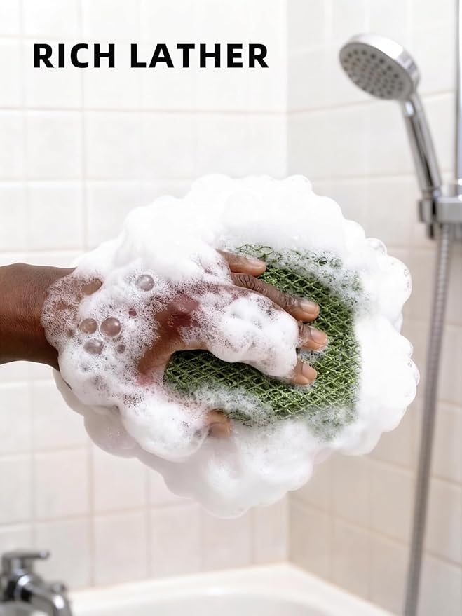 Cleangor 3Pcs African Net Sponge Authentic with Knots - Exfoliating Body | Scrubber for All Skin Types, African Bath Sponge, Wash Cloth, Gentle Exfoliation Shower Rag for Women Daily Use