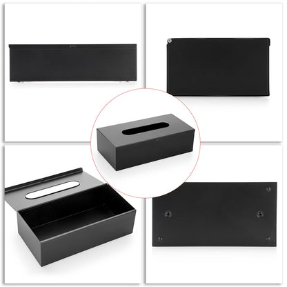 Sumnacon Rectangular Tissue Box Cover - Stylish Stainless Steel Tissue Box Holder, Modern Metal Facial Tissue Holder for Dresser Table Night Stand Bathroom Vanity Home Office Bar Decor, Black