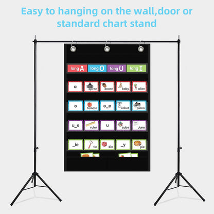 ANCOMEDO 5+1 Pockets Standard Pocket Chart, Clear 5 Pockets Words Chart with Extra Storage Pocket for School Home Office Use,Standard Size:25.2” x 17” Letter Cards, Word Wall and Sentence Strips.