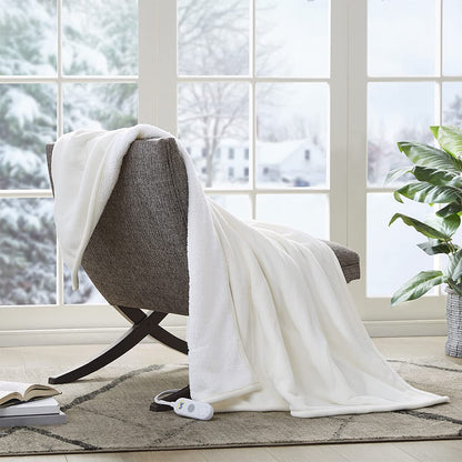 Serta Heated Blanket - Reversible Fleece to Sherpa Electric Blanket, Fast Heating, Auto Shut Off Timer, Multi Heat Setting, ETL Certified, Machine Washable, Grey Full 84"x 77"