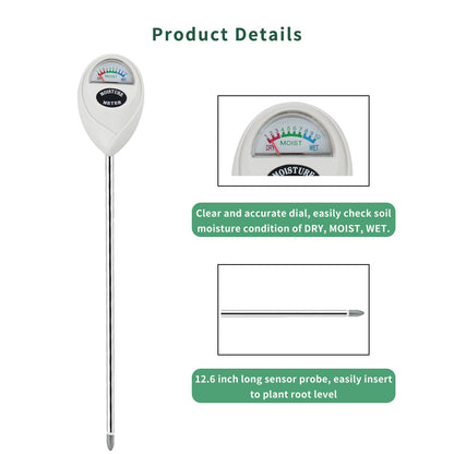 Censinda Soil Moisture Meter, 2 Pack Long Probe Soil Moisture Monitor for House Plants, Soil Hygrometer Moisture Sensor for Indoor & Outdoor, Garden, Farm, Lawn Plant Care, No Battery Needed(White)