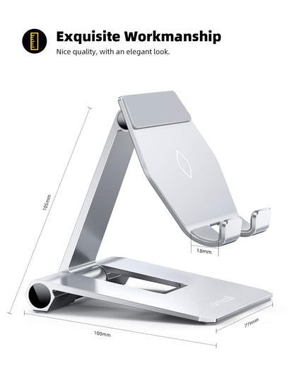 Lamicall Aluminum Metal Adjustable Cell Phone Stand Desk - Heavy Duty Metal Foldable Desktop Phone Holder, Cradle, Dock, for iPhone 16 15 14, Plus, Pro, Pro Max, 13 12 X XS,4-11'' Phone Sliver