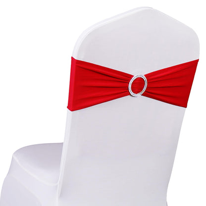 SINSSOWL Wedding Red Chair Sashes 100 Pack Spandex Chair Bows Bands with Buckles for Party Birthday Bridal Shower Engagement Banquets Anniversary Christmas Outdoor Events Decorations (Red)