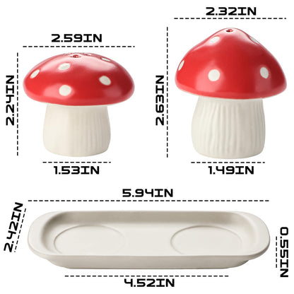 Ceramic Salt and Pepper Shakers Set Cute Mushroom Salt and Pepper Shakers with Tray for Modern Home Kitchen Decor