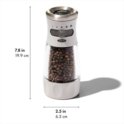 OXO Good Grips Contoured Mess-Free Pepper Grinder, Adjustable Ceramic Grinder with Five Settings, Black Pepper Mill for Home and Kitchen, Spice Tool and Kitchen Gadget