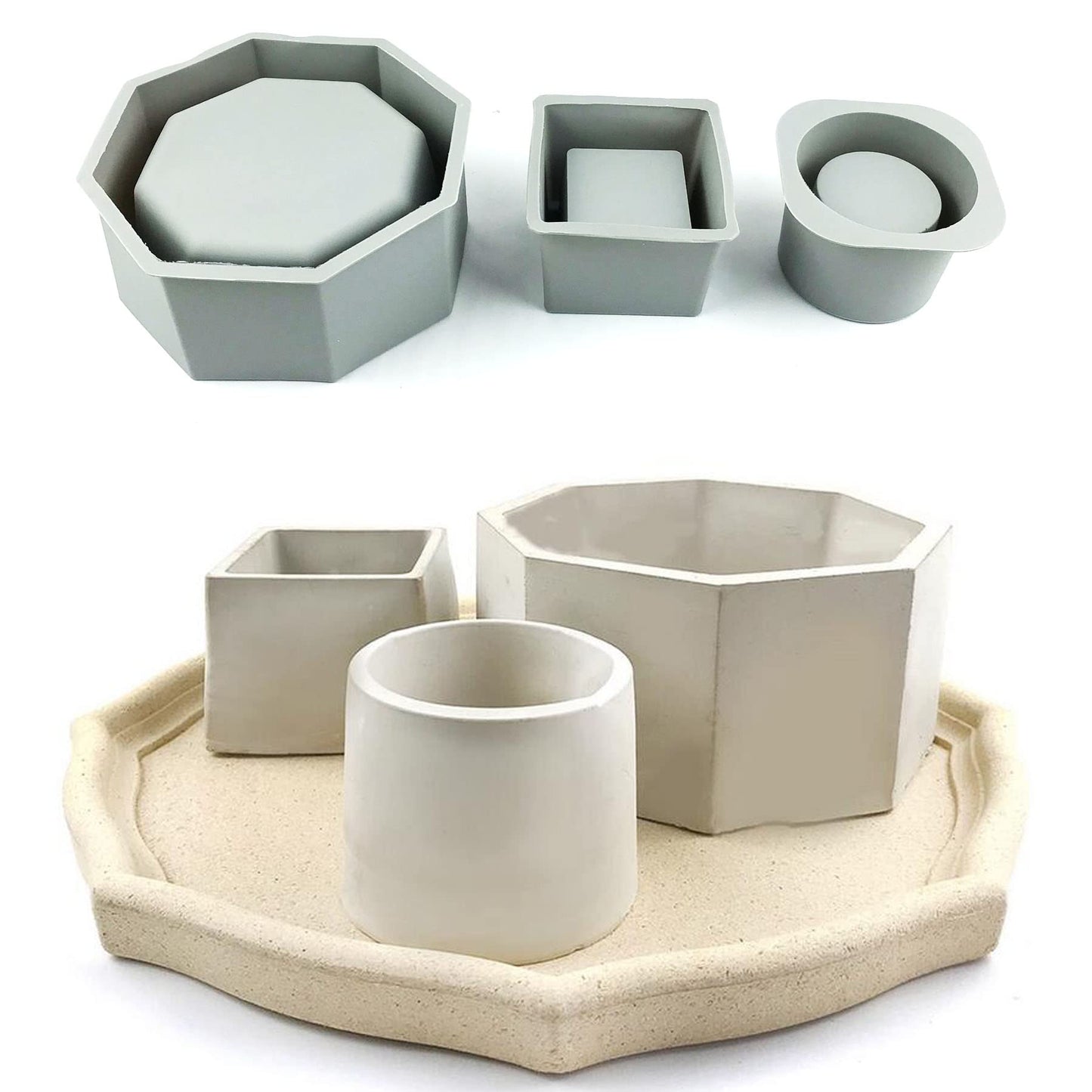 Yayatty Flowerpot Silicone Molds, 2 PCS Silicone Molds for Concrete Flower Pots, Square and Round Double-Layer Design Concrete Pot Molds for DIY Homemade Succulent Planters Gardening Pots