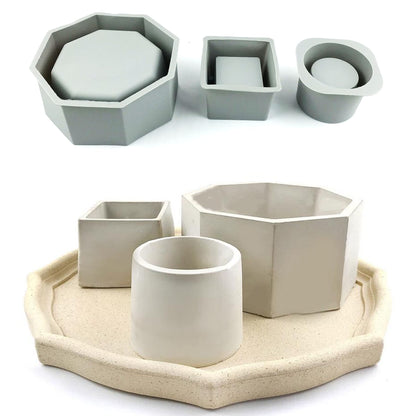 Yayatty Flowerpot Silicone Molds, 2 PCS Silicone Molds for Concrete Flower Pots, Square and Round Double-Layer Design Concrete Pot Molds for DIY Homemade Succulent Planters Gardening Pots